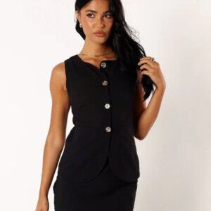 Petal & Pup Black Button Front Sleeveless Vest Top Tailored Small